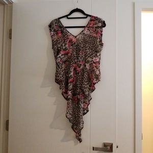 Pink flowers cheetah print sheer top